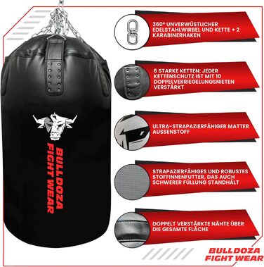 Боксерська груша Jumbo Giant XXL Bull Doza Fight Wear Heavy Duty із самонаповнювальним механізмом, підвісними ланцюгами, поворотним механізмом, карабіном, для ММА, кікбоксингу, муай-тай, бойових мистецтв XXL JUMBO 4FT