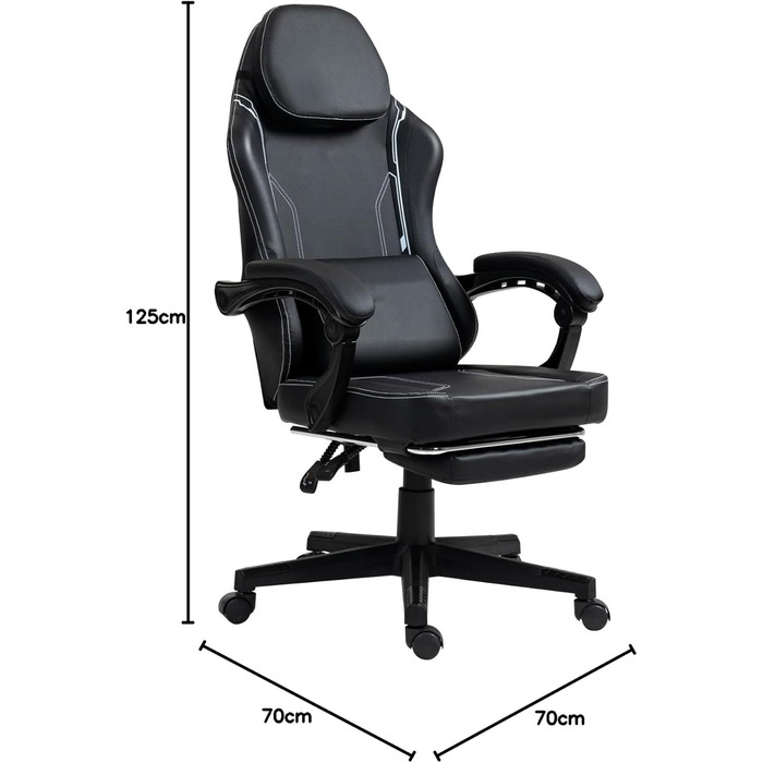 Чорне ігрове крісло - Підставка для ніг - Ергономічне - Регульована висота