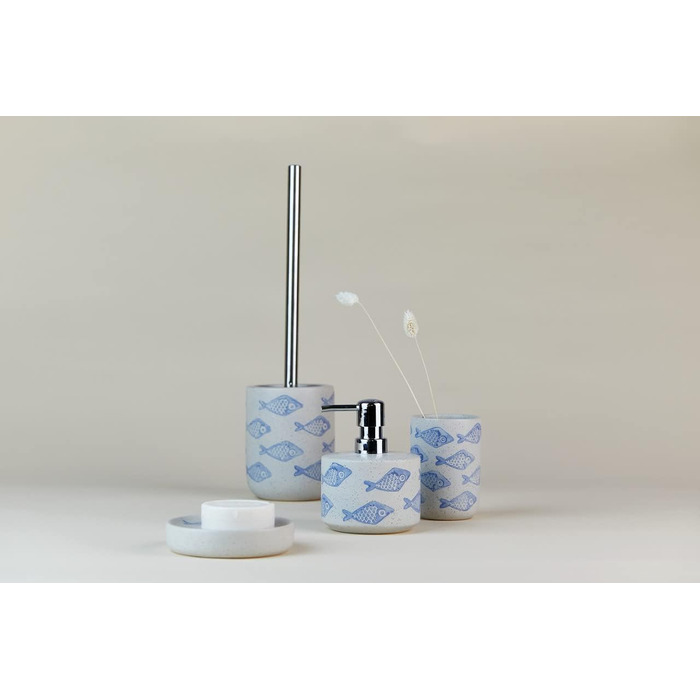 Мильниця WENKO Mod. Аквамарин, мильниця для зберігання ручного мила з тонкої кераміки матово-білого кольору з синім, морський пейз