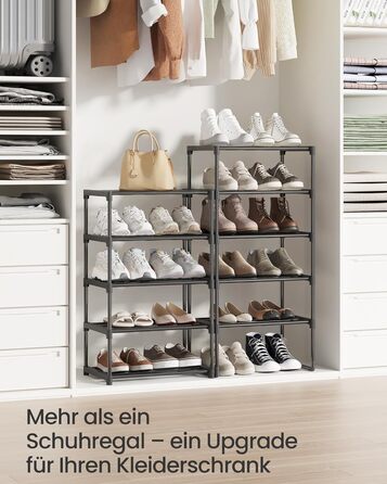 Рівнева взуттєва полиця, висока відкрита шафа для взуття, вузька підставка для взуття, металеве місце для зберігання взуття, компактне, для гардеробної, передпокою, 30 x 45 x 174 см, чорний LSA25BK 10 ярусів (45B см) чорний, 10-