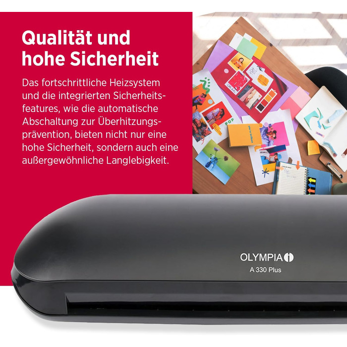 Ламінатор Olympia A 330 Plus Гаряче та холодне ламінування Ламінатор до A3 Захист від бульбашок Ламінатор Ідеально підходить для офісу, школи та домашнього офісу Ламінатор з пакетами для ламінування