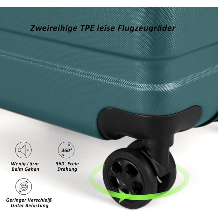 Ручна поклажа TANTOMI, 20-дюймова валіза з твердим корпусом, візок, легка валіза на колесах з ABS-пластику, дорожня валіза з 4 колесами, 3-значний кодовий замок (світло-темно-зелений, 41 л) Світло-темно-зелена ручна поклажа (M)