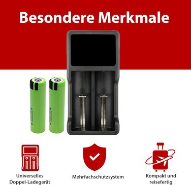 Зарядний пристрій XTAR VC2 з 2 відсіками, включаючи 2 літій-іонні акумулятори (3,45 Аг, живлення від USB - 3,6 В), елементи з піднятим позитивним виводом, незахищені