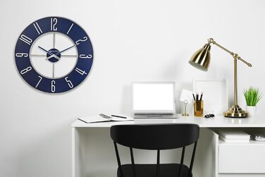 Настінний годинник Bulova, сталь, великого розміру, 68,6 см, сріблястий та синій
