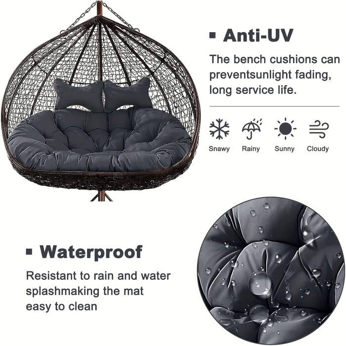 Великий комплект плюшевих подушок для гамака на 2 особи з підголівником максимальний комфорт для відпочинку в приміщенні та на свіжому повітрі в саду та на терасі міцний, водовідштовхувальний та легкий у догляді. Білий/Розкішний сад