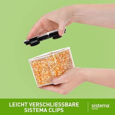 Ультрагерметичні квадратні контейнери для зберігання продуктів Sistema Контейнери для зберігання різних розмірів Штабелюються Застібки-кліпси Без BPA Прозорі з чорними акцентами Упаковка з 5 шт.
