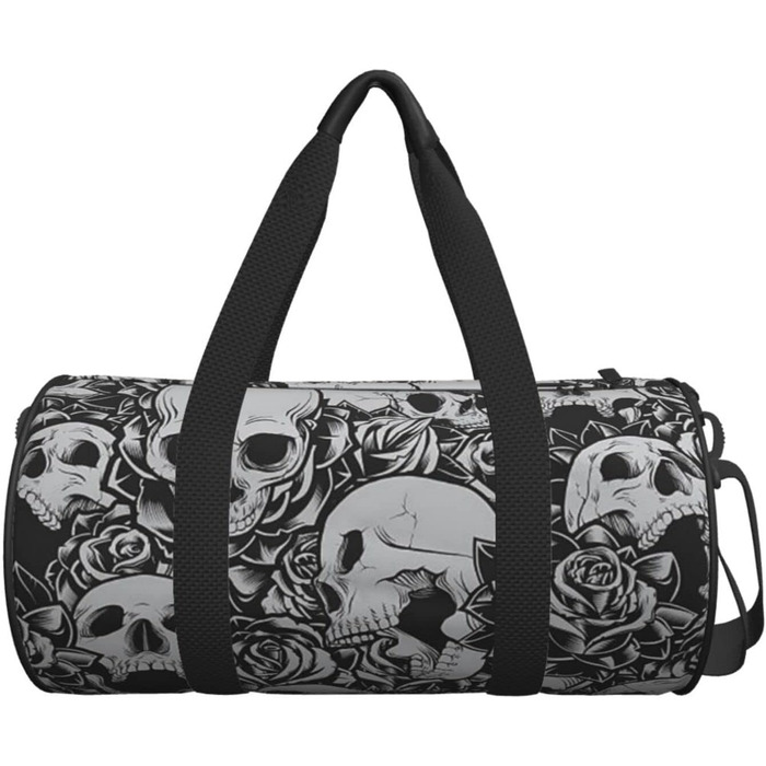 Дорожня сумка-циліндр, моторошний візерунок з темними черепами та квітами, спортивна сумка для чоловіків та жінок, сумка для подорожей, спортивна сумка