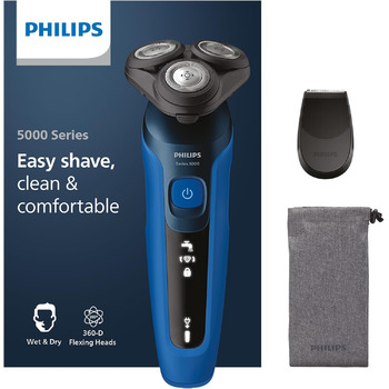 Електрична бритва для вологого та сухого гоління Philips Series 5000 S5466/18, Потужне та гладке гоління, Система гоління SteelPrecision, Гнучкі бритвені головки на 360, 60 хв. середа виконання
