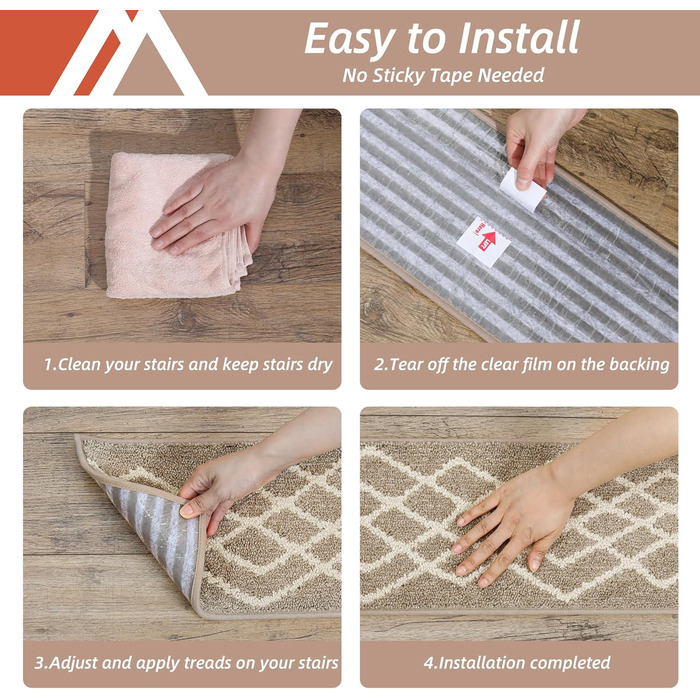 М&39які дерев&39яні сходинки, сходові доріжки для дітей та собак, 100 поліестер, основа з TPE, бежевий колір, ромбоподібний візерунок, 15 шт. , 71,1 x 22,9 см