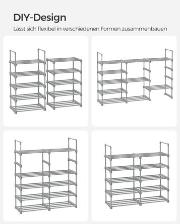 Рівнева взуттєва полиця, висока відкрита шафа для взуття, вузька підставка для взуття, металеве місце для зберігання взуття, компактне, для гардеробної, передпокою, 30 x 45 x 174 см, сірий LSA025G02 10 ярусів (45Ш см) сірий, 10-