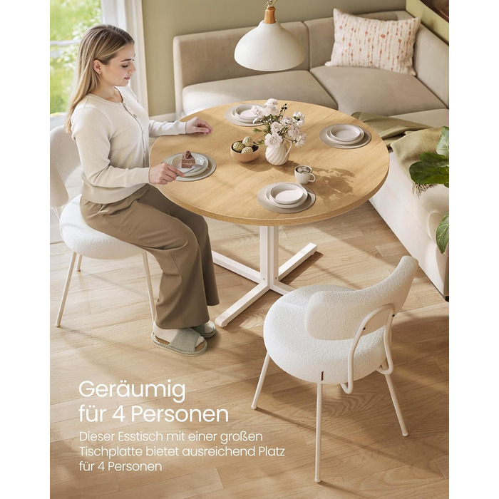 Круглий обідній стіл VASAGLE, маленький кухонний стіл для 4 осіб, сільський стиль, водостійка поверхня, діаметр 80 см, висота 74,8 см, для їдальні, вітальні, колір золотий дуб KDT082Y02