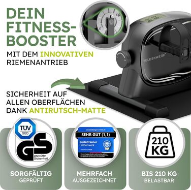 Набір педальних тренажерів HELDENWERK - Сертифіковано TV/GS, НОВИНКА 2025 року, включаючи кріпильний ремінь та протиковзкий килимок - Тренажер для рук та ніг для домашнього використання - Педальний тренажер для людей похилого віку, велотренажер