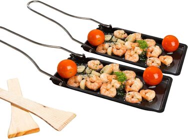 Сковорідки для раклету Rosenstein & Shne Набір з 6 сковорідок-гриль зі складною ручкою, можна мити в посудомийній машині (раклетні сковорідки гриль, сковороди-гриль, пластини для гриля)