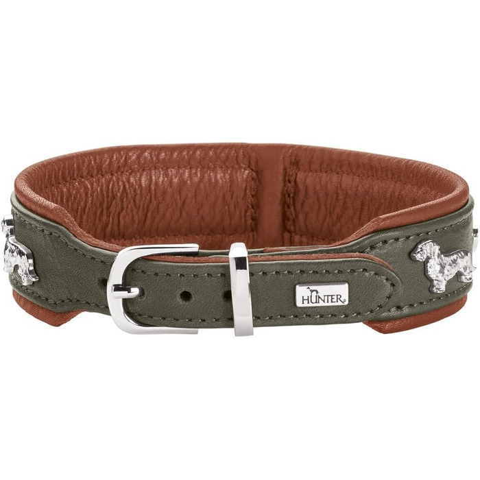 Нашийник для такси Мюнхен, колір коньяк/чорний, шкіра, вишукані декоративні елементи для такс, м'який та міцний, не пошкоджує шерсть, розкішний, екологічно виготовлений, стійкий, вироблено в Німеччині, розмір 32 коньяк/чорний 32