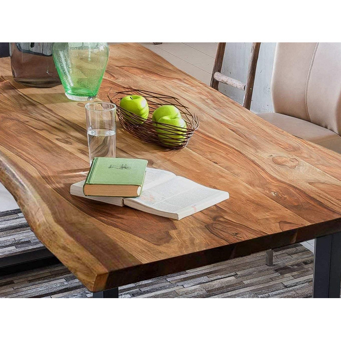 Стіл SAM з живим краєм 180x90 см Quarto, масив акації оздоблення горіхом, обідній стіл з чорною U-подібною рамою, обідній стіл/дерев&39яний стіл промислового дизайну, стільниця 26 мм