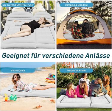 Надувний матрац для автомобіля позашляховика - потовщений та покращений кемпінговий матрац для заднього сидіння/багажника з електричним насосом, побутовий адаптер, 2 подушки 2 підставки для ніг, білий