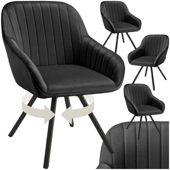 Обідні стільці tectake з підлокітниками, ергономічне крісло-обшивка з оббивкою з стьобаного оксамиту, обертові стільці для вітальні, обіднього столу, кабінету, туалетного столика, кухонних стільців - комплект з 4 шт. , чорний