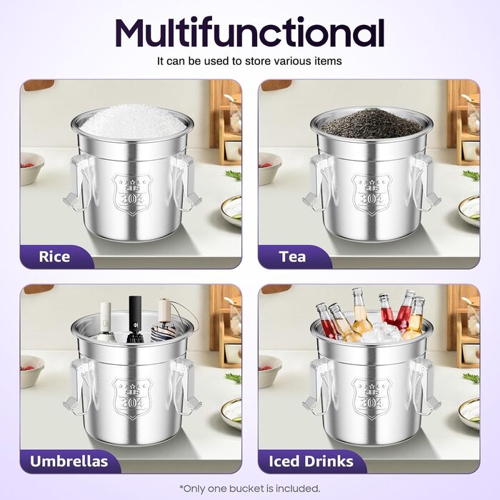 Відро MINRS 6 л з кришкою, герметична каністра, харчовий контейнер з нержавіючої сталі для кухні, кухонне відро з нержавіючої сталі, контейнер для борошна, кухонне відро з кришкою та затискачем, 20*20*20 см