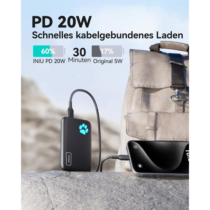 Магнітний зовнішній акумулятор, USB C in&Out Wireless Powerbank швидка зарядка для iPhone 16/16 Plus/16 Pro/16 Pro Max, iPhone 15/