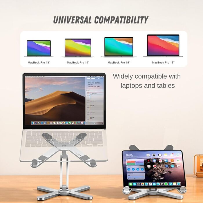 Підставка для ноутбука з поворотною базою на 360, регульована по висоті, ергономічна складана підставка для ноутбука, сумісна з iPad та MacBook/всіма ноутбуками до 16 дюймів (срібляста)