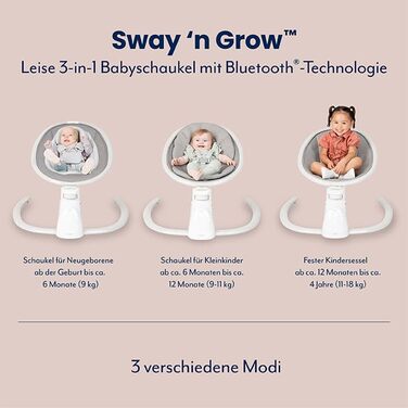 Гойдалка-шезлонг Graco Sway n Grow 3-в-1, від народження до 4 років (18 кг), з плавним та тихим гойданням, 3 положення спинки, колір Heather