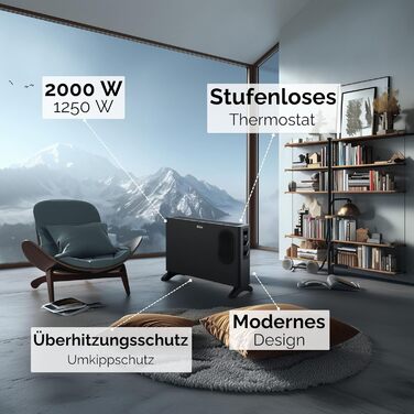 Електричний конвекторний обігрівач з вентилятором - електричний обігрівач з вентилятором - окремо вимикається вентиляторний обігрівач - енергозберігаючий та тихий - електричний конвекторний обігрівач потужністю 2000 Вт - нагрівальний блок