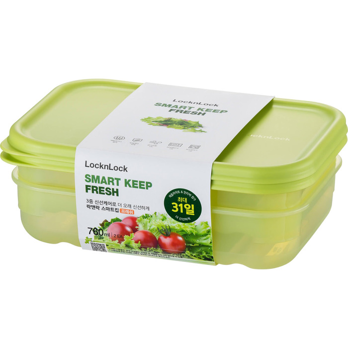 Контейнери Lock&Lock для зберігання продуктів з кришками набір з 2 шт., штабельовані, без BPA для фруктів та овочів, придатні для мікрохвильової печі, морозильної камери та посудомийної машини (760 мл)