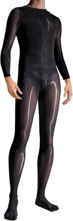 Чоловічі блискучі колготки HTRUIYATY Bodystocking Oil Блискучі чоловічі нейлонові комбінезони для повного тіла, чорні
