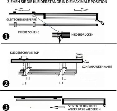 Висувна вішалка для одягу, компактна вішалка для штанів, тримач для штанів високої вантажопідйомності для шафи, висувна вішалка для одягу, висувна вішалка для одягу з функцією штовхання та висування (300 мм/11,81 дюйма)