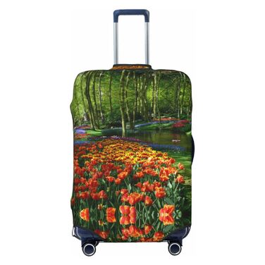 Чохол для валізи Весняний тюльпан з принтом, еластичний захист від подряпин та пилу, чорний, розмір 85