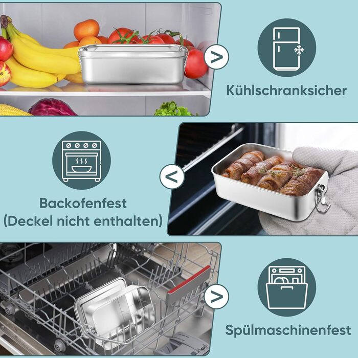 Ланчбокс Joyfair з нержавіючої сталі, бенто-бокс з 3 відділеннями, герметичний контейнер для їжі для дорослих та дітей, металева коробка для сніданку/обіду для школи, пікніка та подорожей, можна мити в посудомийній машині 850 мл