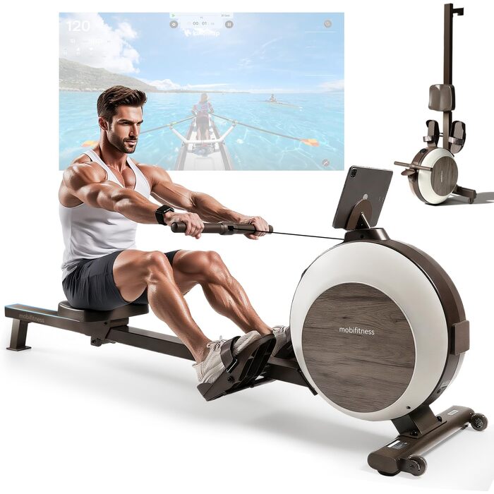 Домашній гребний тренажер MOBI FITNESS, інтелектуальний магнітний гребний тренажер з 40 рівнями опору, максимальний опір 45 кг, максимальна вага користувача 160 кг, світлодіодний дисплей даних, тиха конструкція (сумісний із додатком) Luka