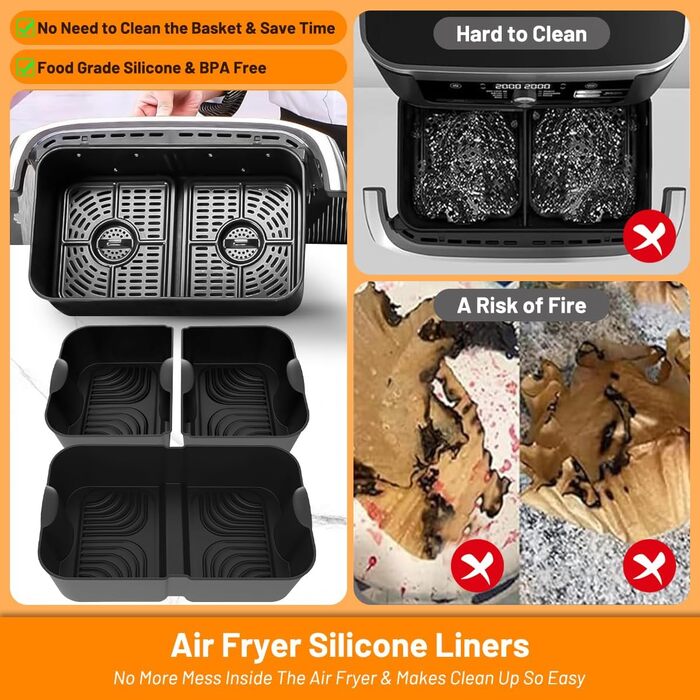 Аксесуари для фритюрниці VIRIECH 3 шт. для Ninja Foodi Flexdrawer AF500EU, двозонні аксесуари для фритюрниці, багаторазова силіконова форма для фритюрниці 3 в 1 для аксесуарів для фритюрниці Ninja