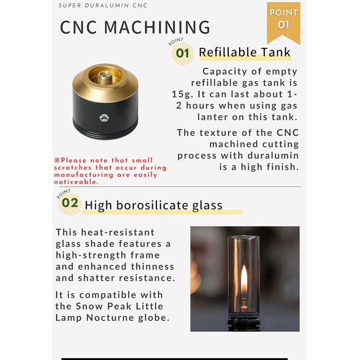 Газовий ліхтар для кемпінгу CAMPINGMOON з газовою свічкою та порожнім баком чорного кольору BKT-1D15