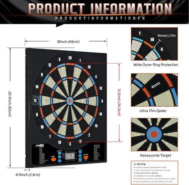 Електронна мішень для дартсу CyeeLife з м&39якими дротиками та додатковими аксесуарами, 8 гравців, 34 гри та 255 варіацій ZD01G