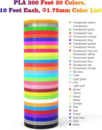 Мм 3D Pen Filament PLA Заправки 30 кольорів, кожен колір 3 метри, Заправки для плавного друку для 3D ручки принтера, 1,75