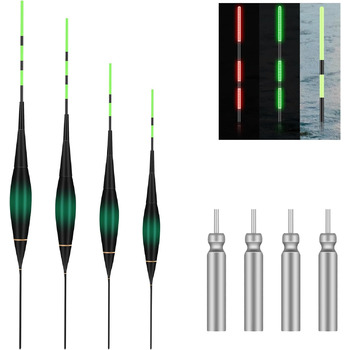 Світлодіодні поплавці для риболовлі з індикатором клювання, включають 5 батарейок CR425, підходять для риболовлі на озері, річці або ставку (4 шт.).