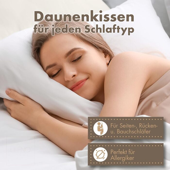 Пухова подушка з 3 камерами 80x80 - Підходить для алергіків - Бавовняна подушка 80x80 з пір&39яним та пуховим наповнювачем - Міцна та дихаюча пухово-пір&39яна подушка 80x80 см 1 упаковка