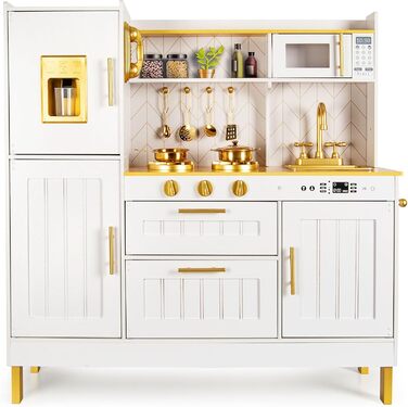 Сучасна дерев&39яна дитяча кухня Leomark з аксесуарами золото Стильна ігрова кухня з духовкою, мийкою та аксесуарами Дерев&39яна і