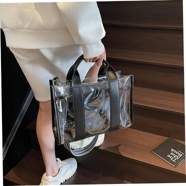 Прозора сумка-шопер з внутрішньою кишенею на блискавці, містка жіноча сумка з ручками та знімним ременем, ідеальна для спортивних заходів та концертів