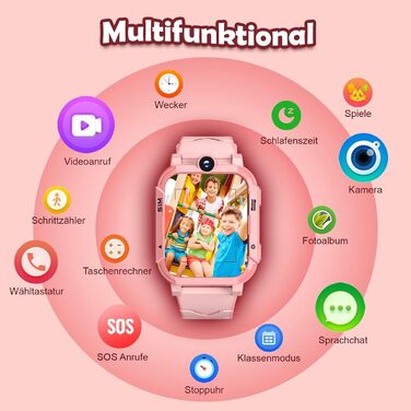 Розумний годинник Blackview Kids, слот для SIM-картки, LBSWiFiGPS-трекер, функція 4G, екстрений виклик SOS, телефонні дзвінки, відеодзвінки, голосовий чат, SMS, шкільний режим, дитячий годинник для дівчаток та хлопчиків, 4G - персиково-рожевий