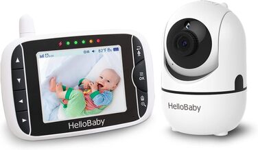 Монітор HelloBaby з камерою HB65, 3,2-дюймовий дисплей, радіоняня, кут огляду 360 градусів, дитяча камера з дистанційним керування