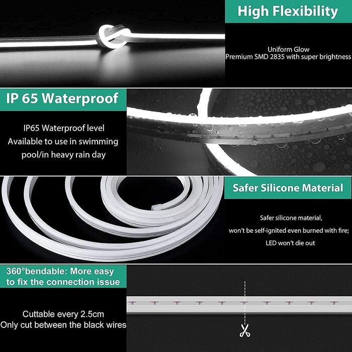 Світлодіодна стрічка Lamomo 2M, неонова світлодіодна стрічка 12 В з можливістю затемнення, водонепроникна світлодіодна стрічка 3000K, світлодіодна стрічка силіконова гнучка стрічка своїми руками з блоком живлення та контролером для внутрішнього зовнішньог