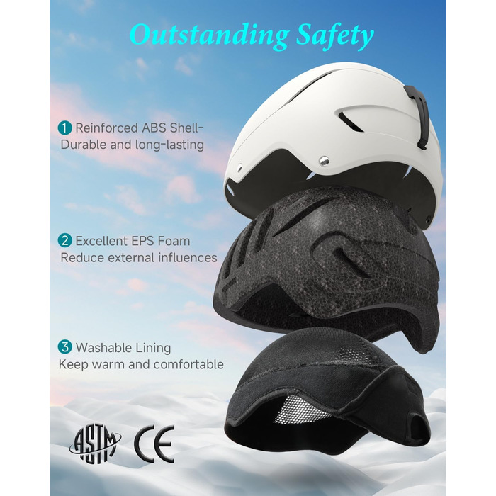 Лижний шолом, лижні шоломи для чоловіків, жінок та дітей, регульовані розміри, теплі пухнасті амбушури, шолом для сноуборду, легкий лижний шолом з регульованою системою вентиляції, сумісний з лижними окулярами, колір яєчної шкаралупи, розмір M