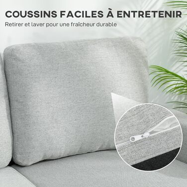 Двосторонній кутовий диван, 3-місний розкладний диван 197 см, Meridian, Коробка для зберігання, Подушки, що праються, Тканина під льон, Сучасний диван для вітальні, офісу, квартири, Світло-сірий