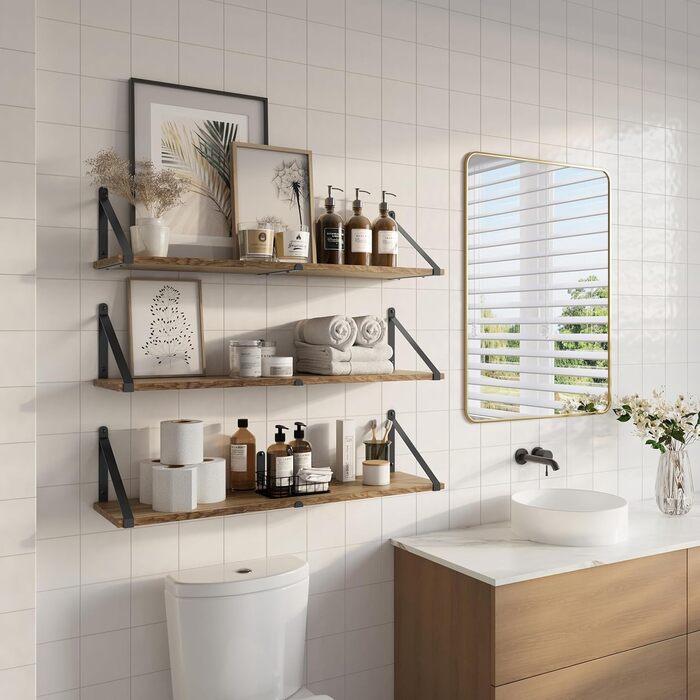 Настінні плаваючі книжкові полиці CASSA ZENO, комплект з 3 шт. , 80 см x 20 см, книжкова полиця для спальні, вітальні, офісу, ванної кімнати, кухні, дерев&39яна, рустикальна, з металевим кронштейном (натуральний колір), натуральний колір, 3 20 Г x 80 Ш x 