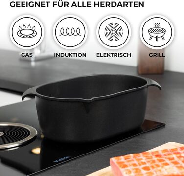 Сковорода MaxxGoods 33 x 22 см з литого алюмінію зі скляною кришкою Сковорода для всіх типів варильних поверхонь, включаючи індукц