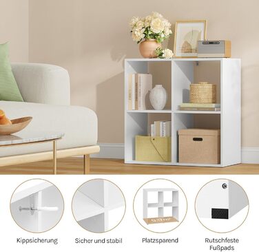 Книжкова полиця WOLTU, кубічна полиця з 4 відкритими відділеннями, маленька біла полиця, окремостояча полиця, полиця для файлів, офісна полиця, вітальня/кабінет, 60x60x29 см SK053ws 4 відділення (29Г x 60Ш x 60В см) білий