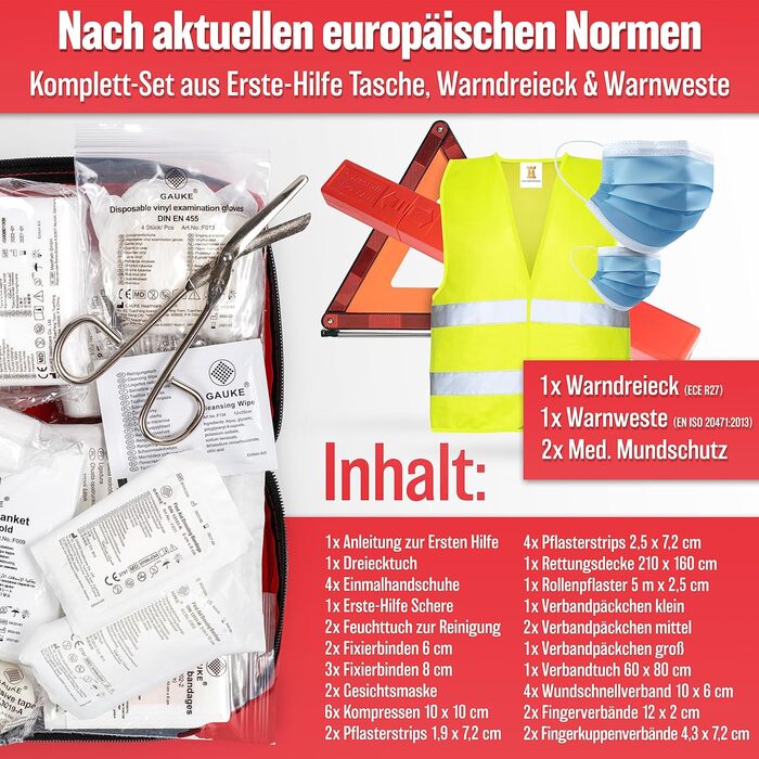 Автомобільна комбінована сумка HELDENWERK (3 в 1) відповідно до чинного стандарту 2024 - Вкл. попереджувальний трикутник, попередж