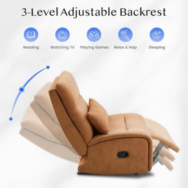 Крісло-гойдалка FLEXISPOT з 3-позиційним регулюванням відкидання, крісло для телевізора, крісло-гойдалка, подушка та бічна кишеня, ідеально підходить для сім&39ї та відпочинку, HomeEase Orange